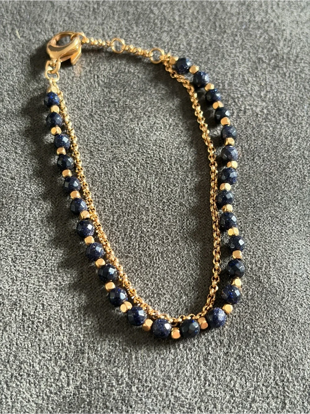 Fossil Black Goldstone Double Strand Beaded Bracelet